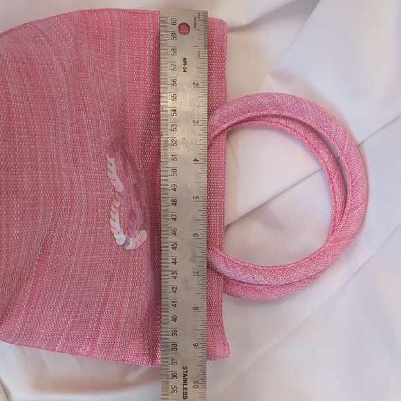 Escada Pink Straw Tote with Round Handles and Sequin Detail - Picture 7 of 11